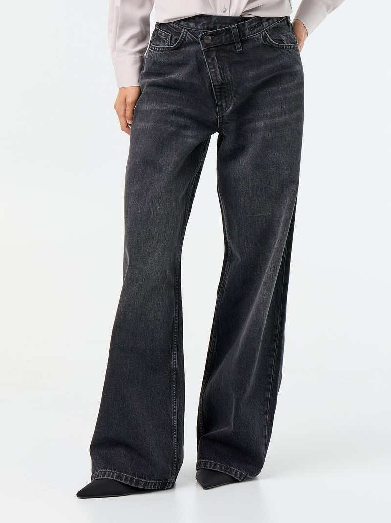 Vaquero wide con tapeta de botones descentrada Negro - Kiabi