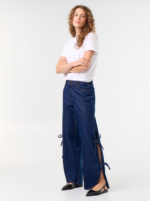 Vaquero wide leg ancho con nudos fantasía en el bajo - Kiabi