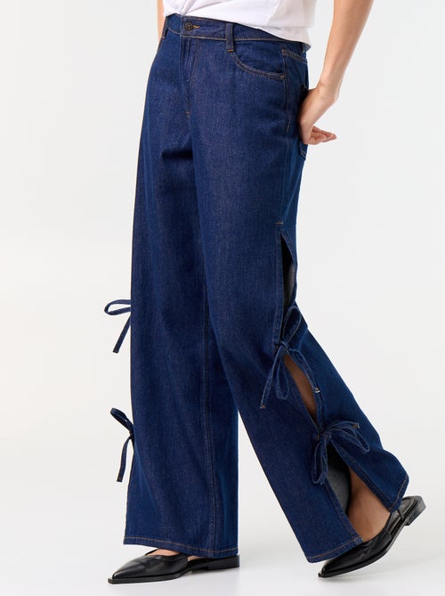 Vaquero wide leg ancho con nudos fantasía en el bajo - Kiabi