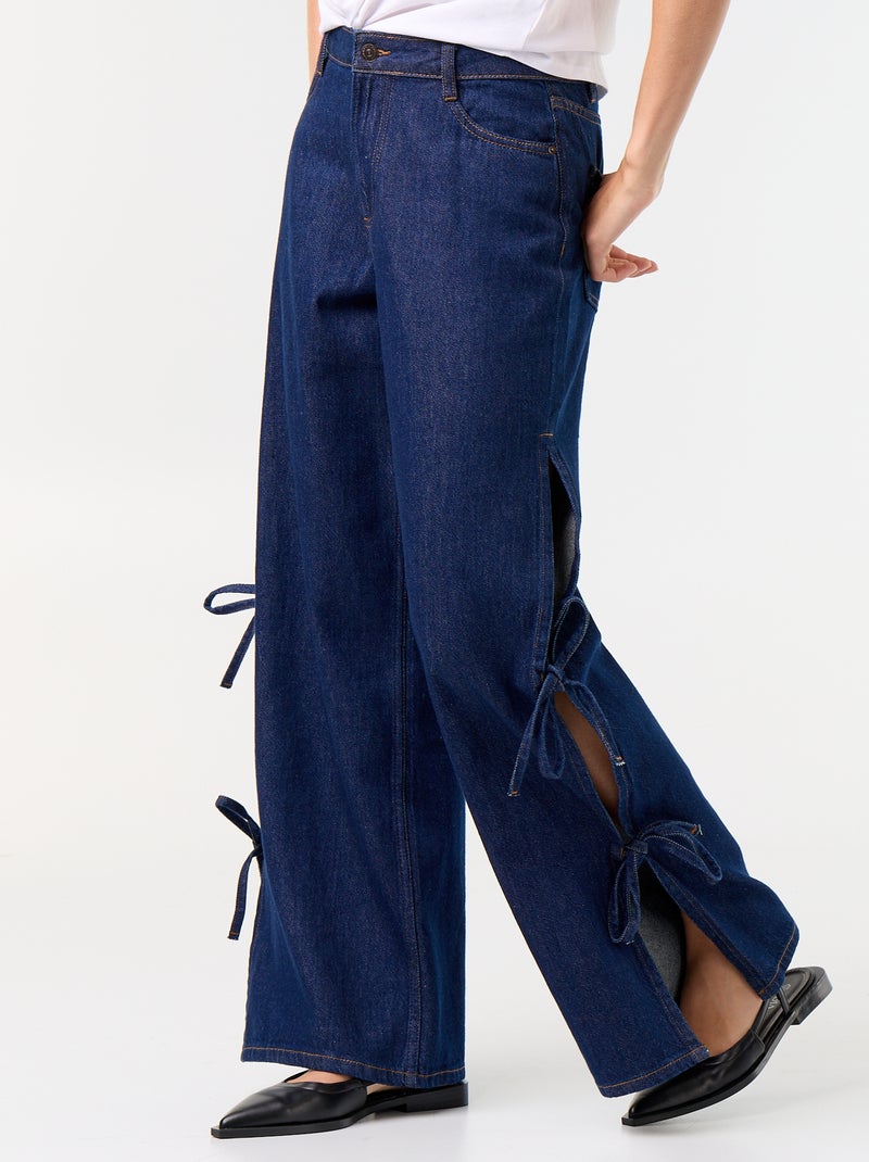 Vaquero wide leg ancho con nudos fantasía en el bajo Azul - Kiabi