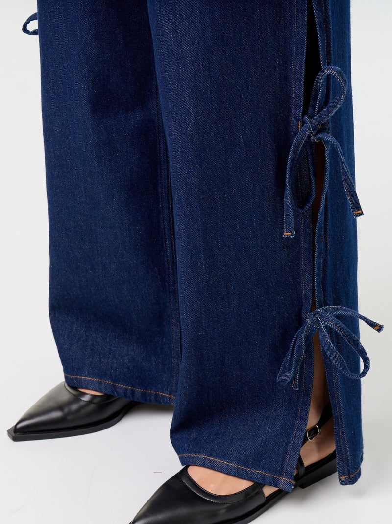 Vaquero wide leg ancho con nudos fantasía en el bajo Azul - Kiabi