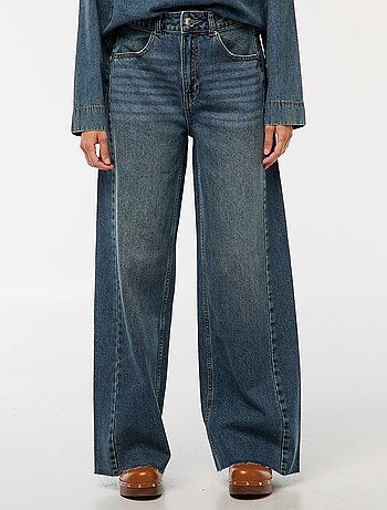 Vaquero wide leg con bajo deshilachado