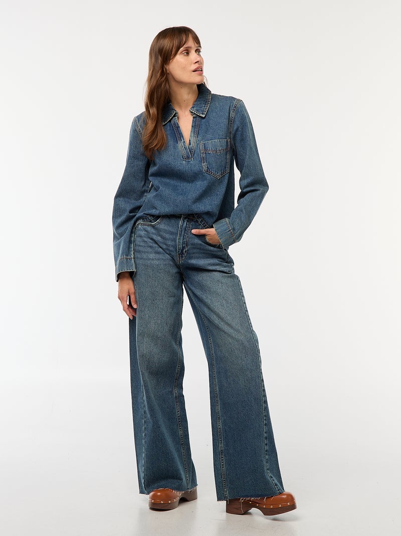 Vaquero wide leg con bajo deshilachado Azul - Kiabi