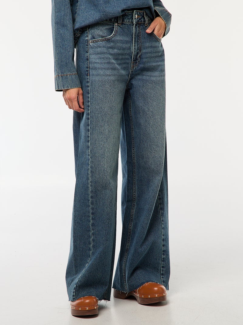 Vaquero wide leg con bajo deshilachado Azul - Kiabi