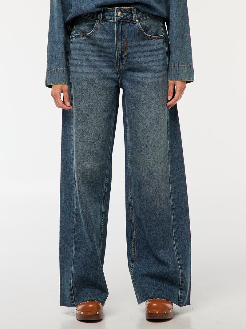 Vaquero wide leg con bajo deshilachado Azul - Kiabi