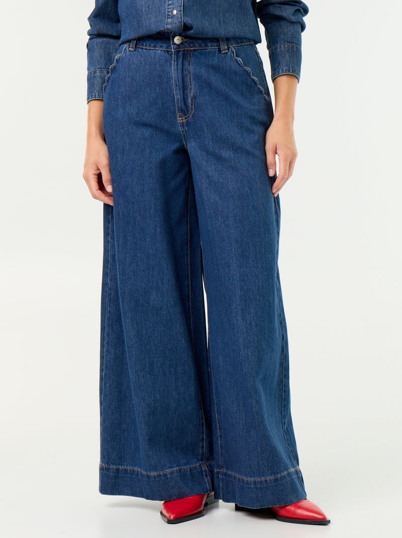 Vaquero wide leg con bolsillos recortados Azul - Kiabi
