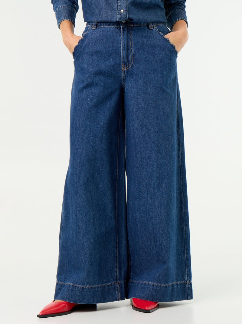 Vaquero wide leg con bolsillos recortados Azul - Kiabi