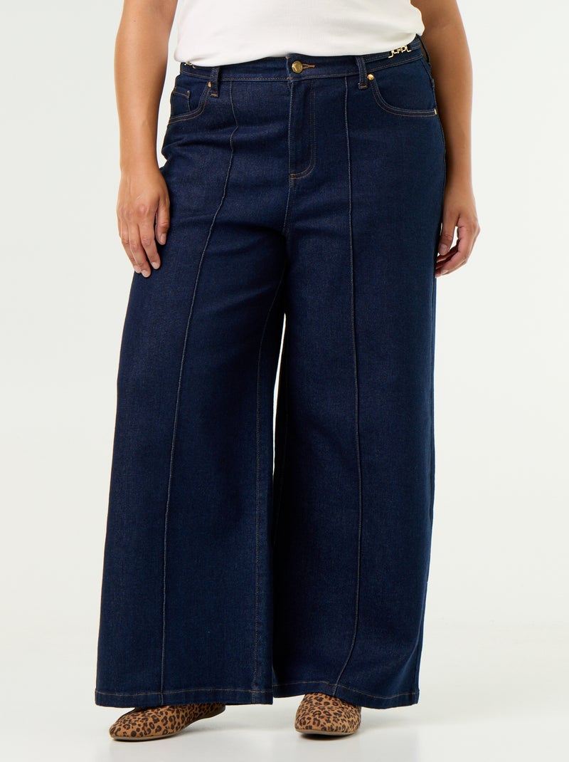 Vaquero wide leg con detalles dorados Azul - Kiabi