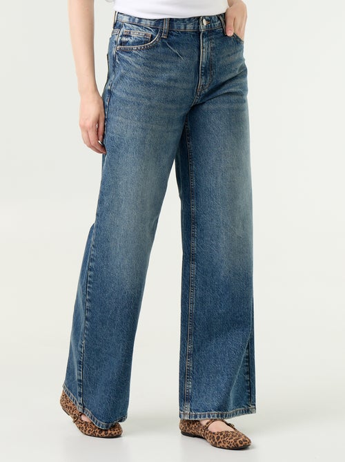 Vaquero wide leg con estrellas bordadas en los bolsillos traseros - Kiabi