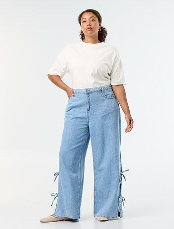 Vaquero wide leg con lazos fantasía en los laterales