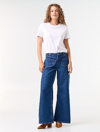 Vaquero wide leg / corte ancho con bolsillos de parche