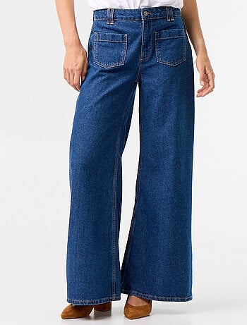 Vaquero wide leg / corte ancho con bolsillos de parche