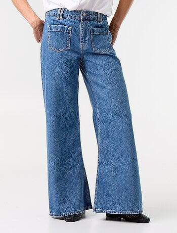 Vaquero wide leg / corte ancho con bolsillos de parche