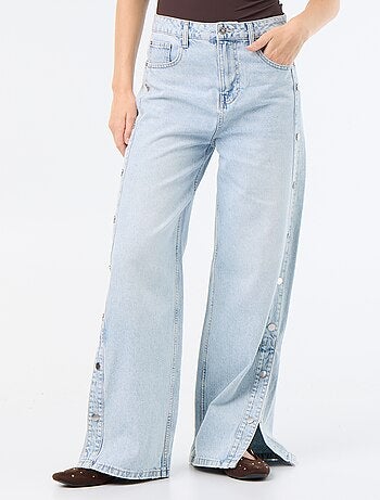Vaquero wide leg / corte ancho con botones a presión decorativos en los laterales