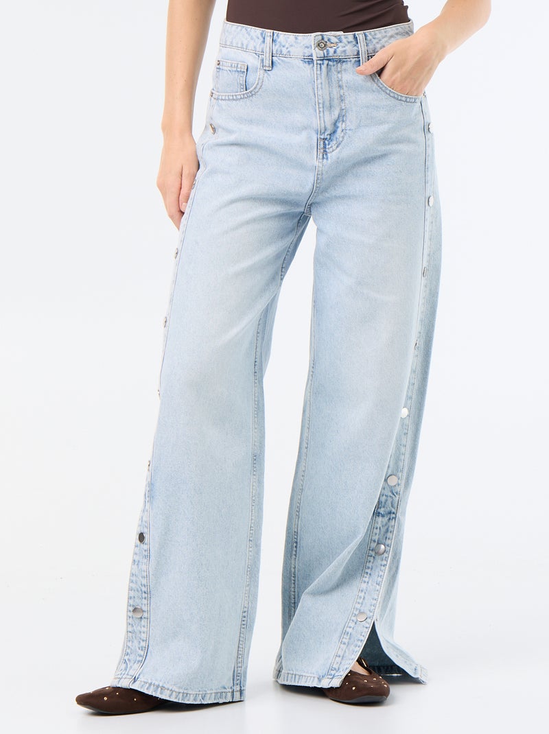 Vaquero wide leg / corte ancho con botones a presión decorativos en los laterales Azul - Kiabi