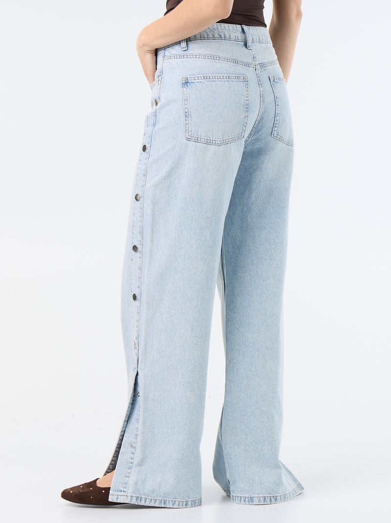 Vaquero wide leg / corte ancho con botones a presión decorativos en los laterales Azul - Kiabi