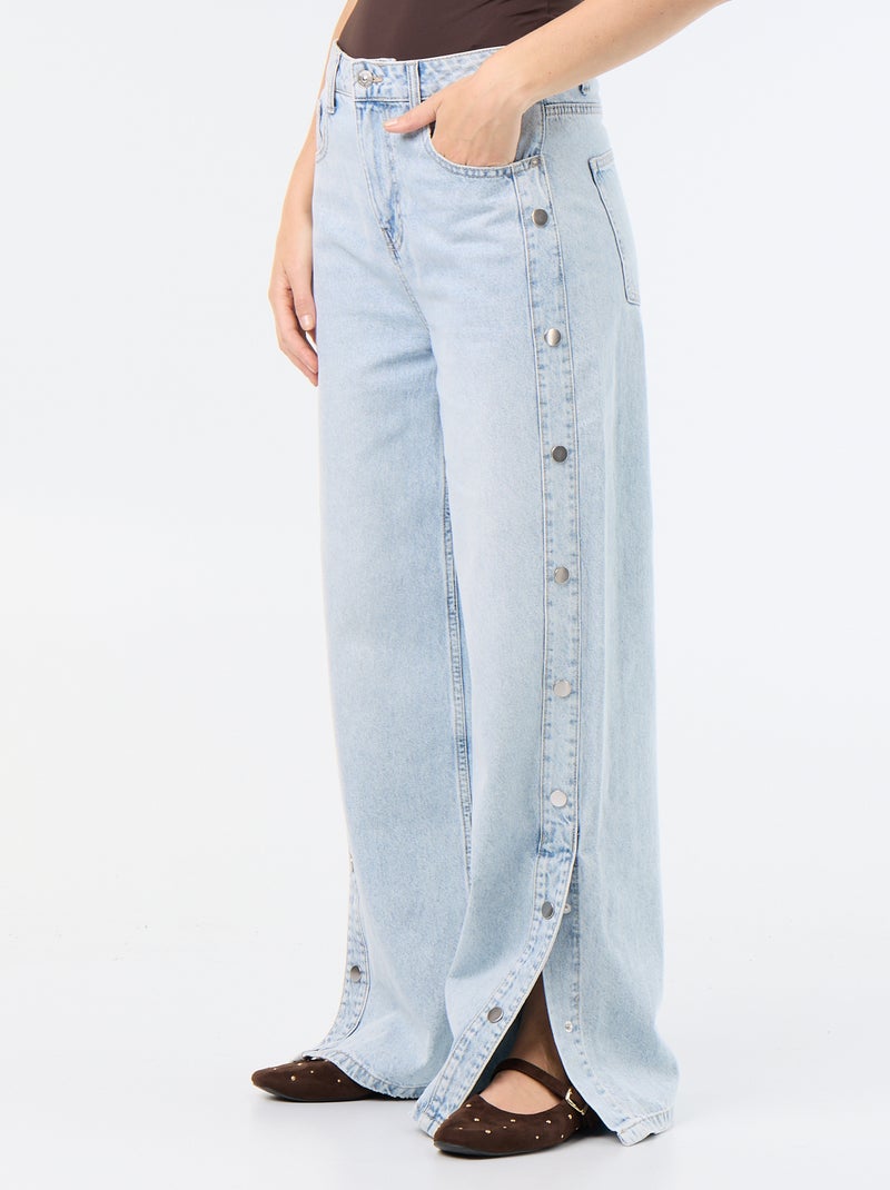 Vaquero wide leg / corte ancho con botones a presión decorativos en los laterales Azul - Kiabi