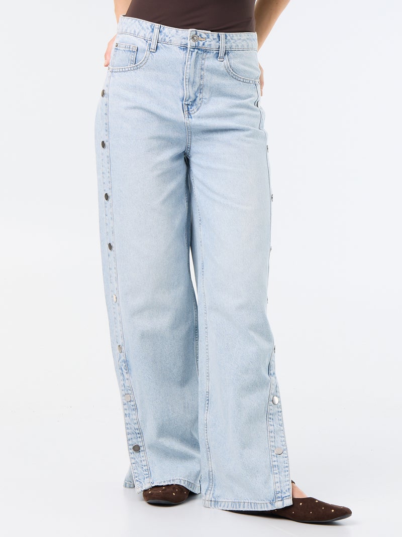 Vaquero wide leg / corte ancho con botones a presión decorativos en los laterales Azul - Kiabi