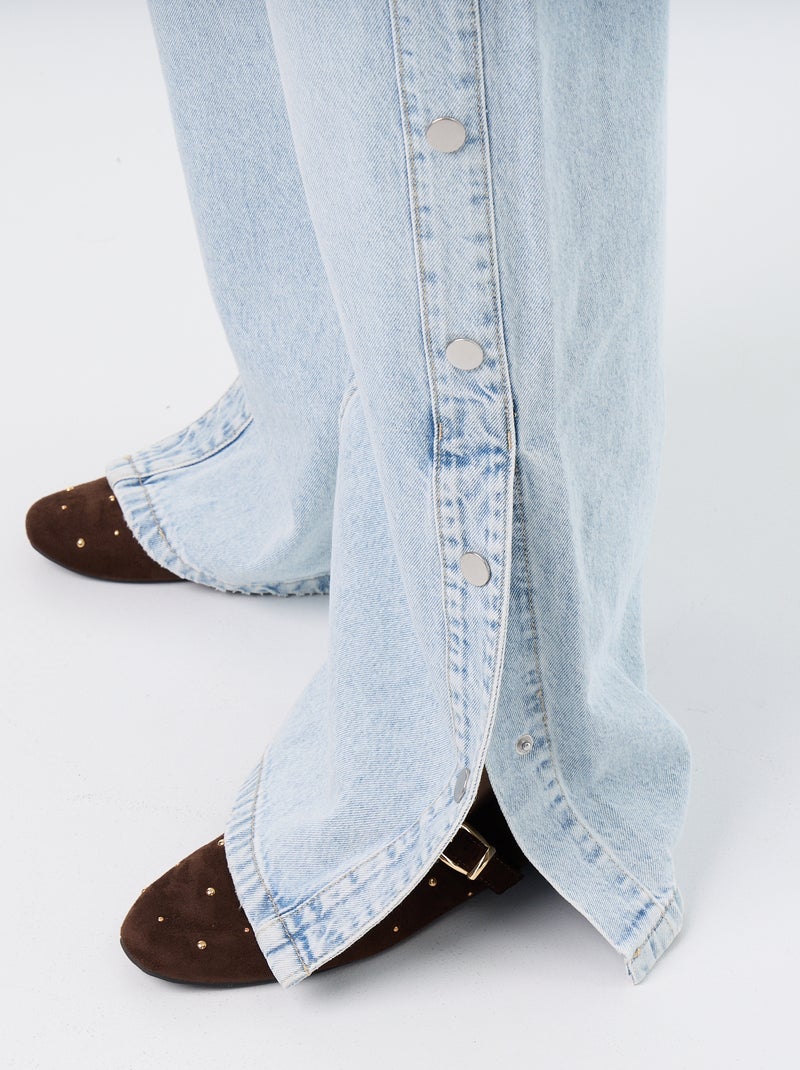 Vaquero wide leg / corte ancho con botones a presión decorativos en los laterales Azul - Kiabi