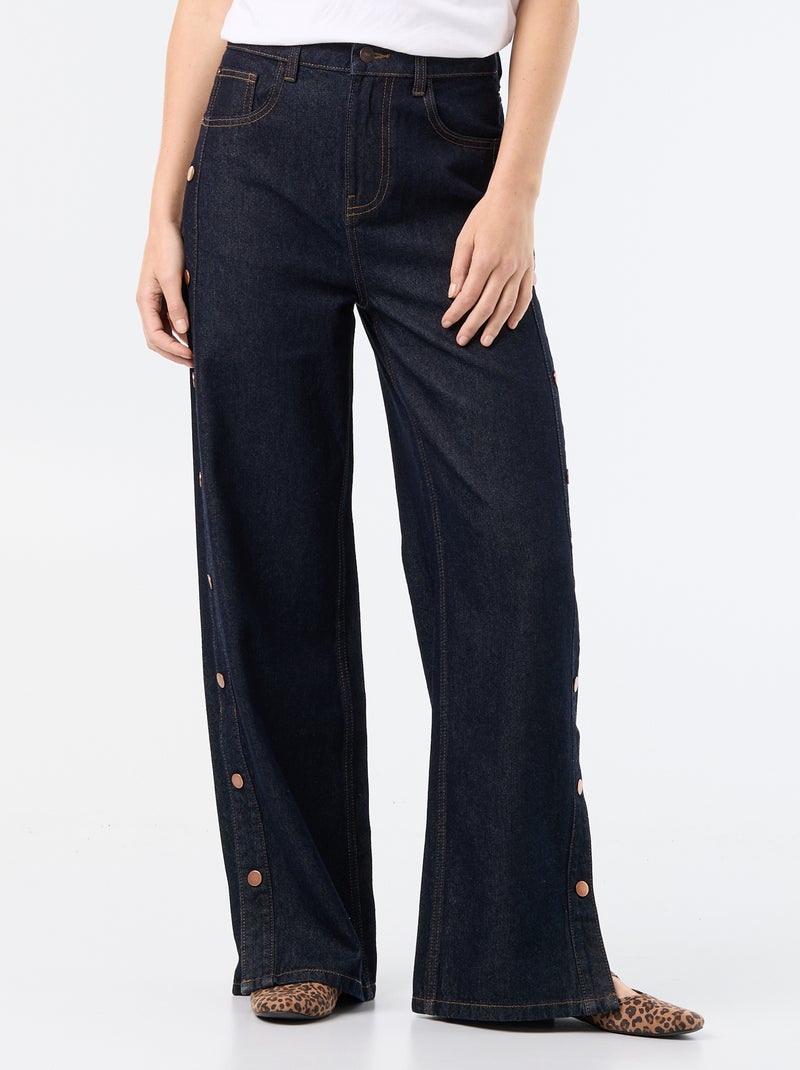 Vaquero wide leg / corte ancho con botones a presión decorativos en los laterales Azul - Kiabi
