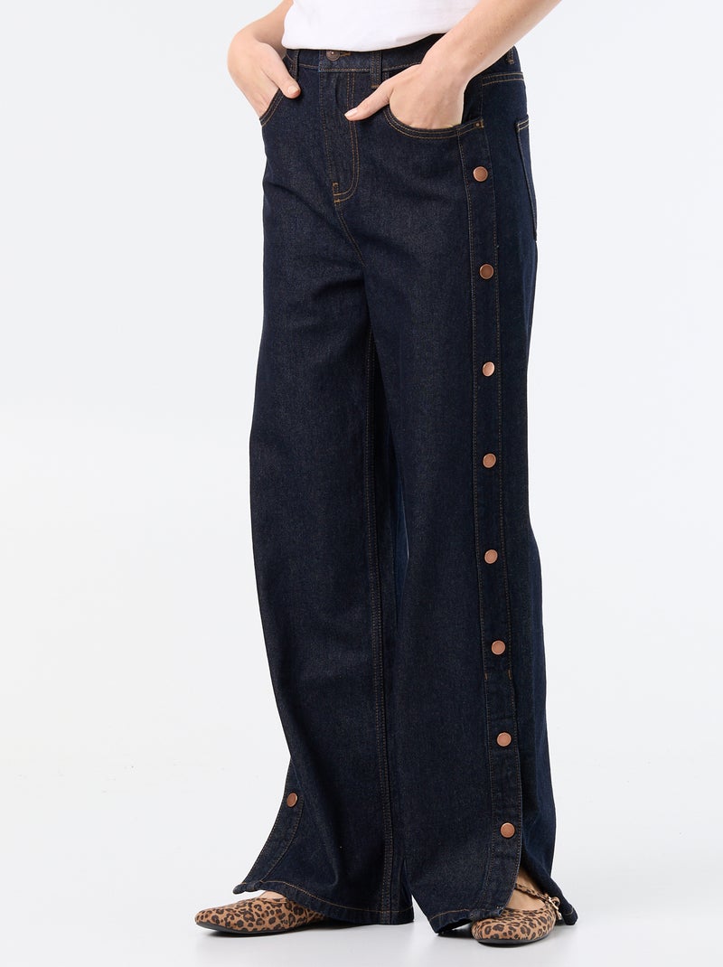 Vaquero wide leg / corte ancho con botones a presión decorativos en los laterales Azul - Kiabi