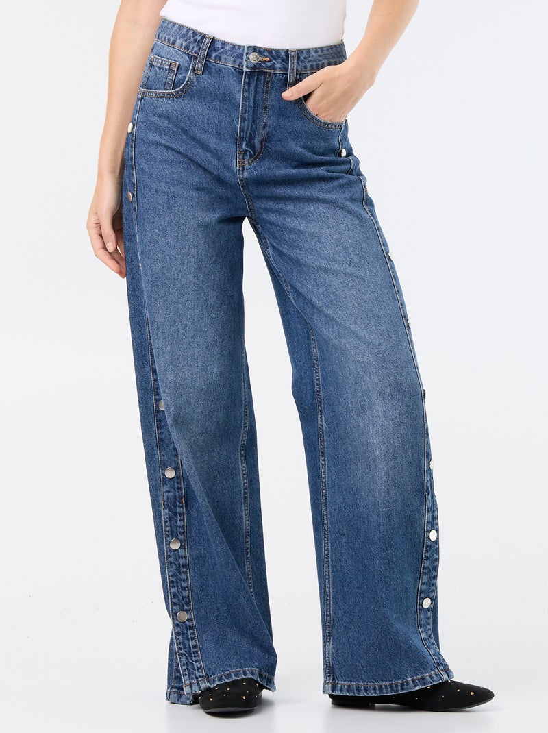 Vaquero wide leg / corte ancho con botones a presión decorativos en los laterales Azul - Kiabi