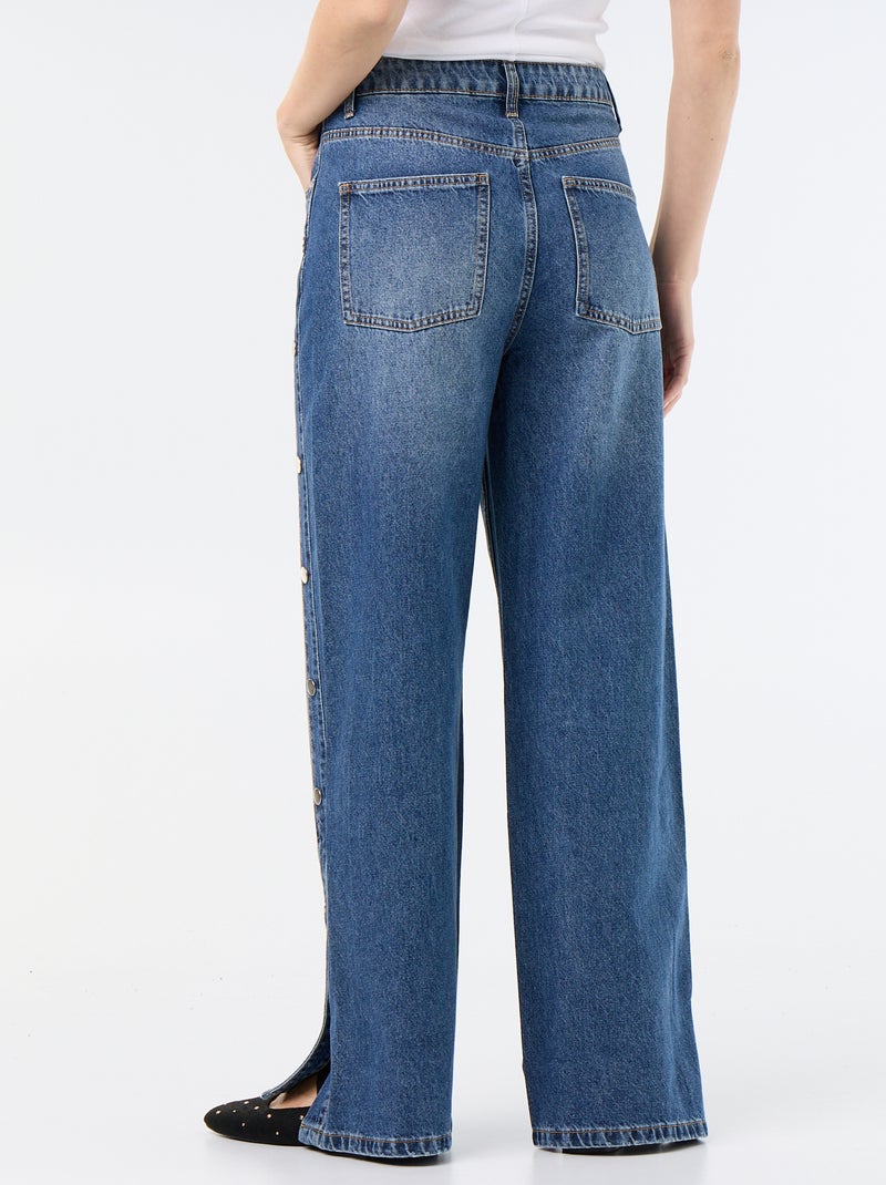Vaquero wide leg / corte ancho con botones a presión decorativos en los laterales Azul - Kiabi