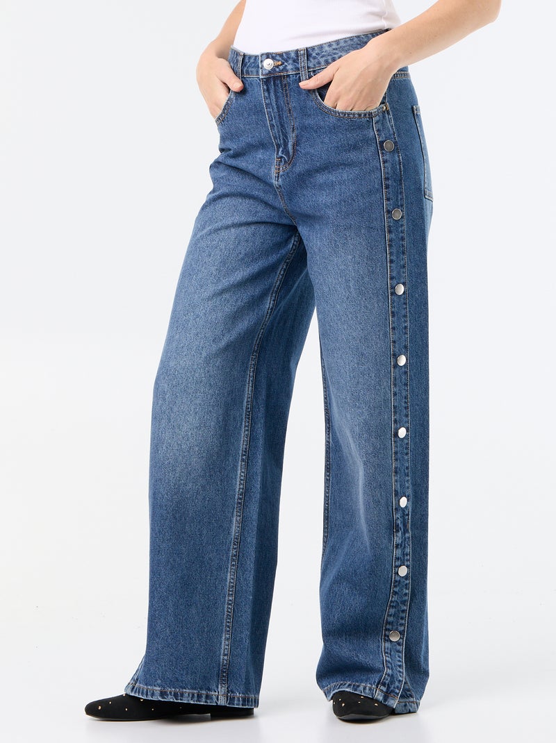 Vaquero wide leg / corte ancho con botones a presión decorativos en los laterales Azul - Kiabi