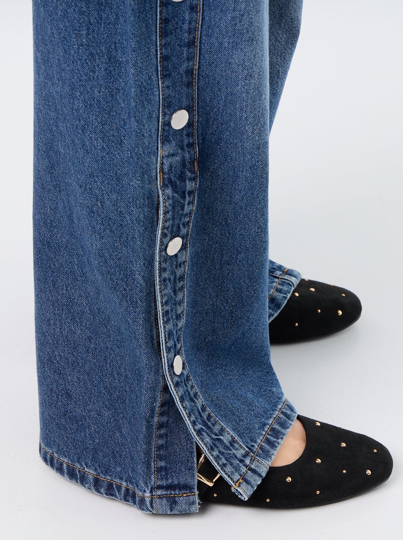 Vaquero wide leg / corte ancho con botones a presión decorativos en los laterales Azul - Kiabi
