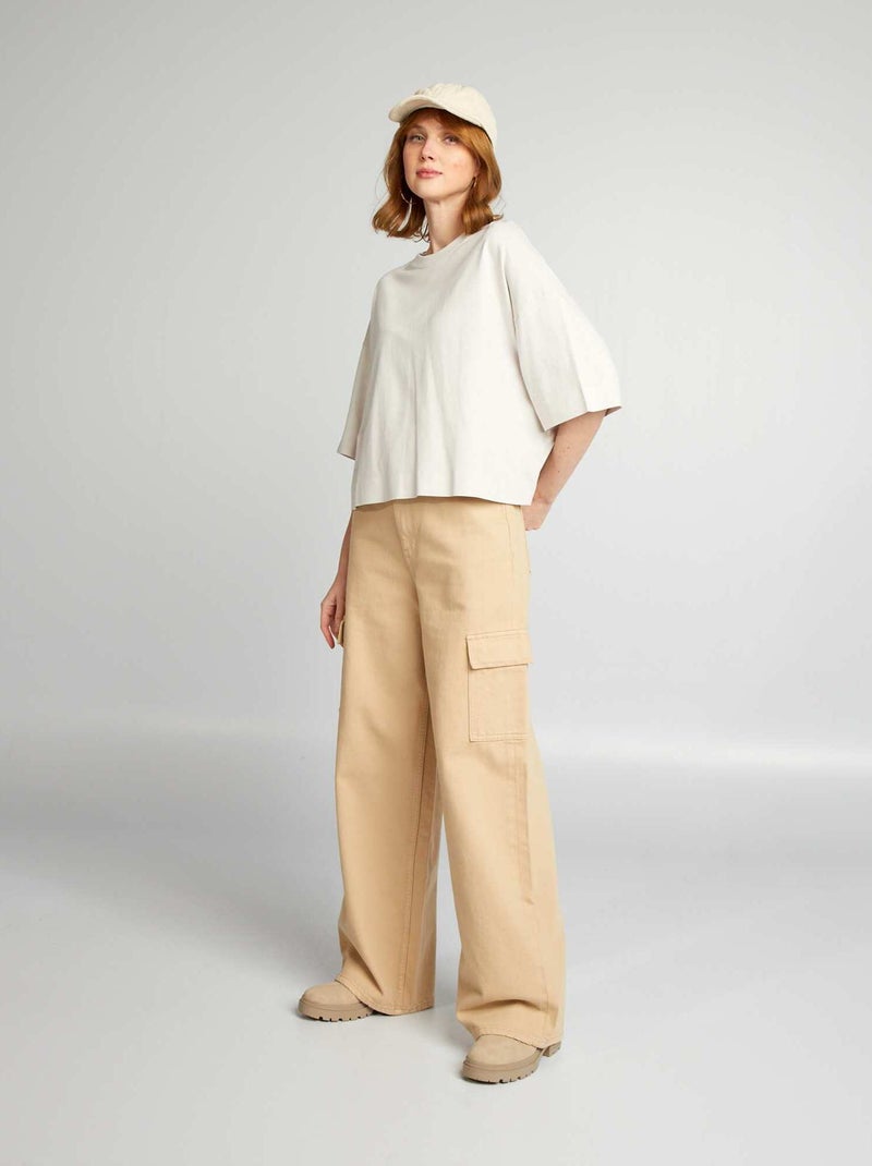 Vaquero wide-leg de tiro alto BEIGE - Kiabi