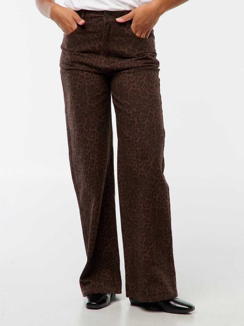 Vaquero wide leg de tiro alto Beige - Kiabi