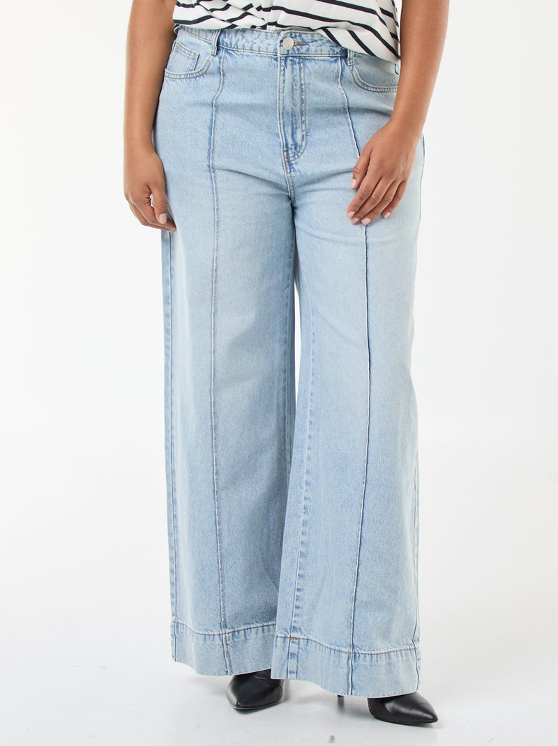 Vaquero wide leg de tiro alto con pinzas delanteras Azul - Kiabi