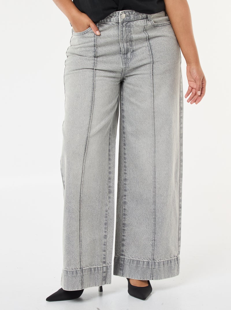 Vaquero wide leg de tiro alto con pinzas delanteras Gris - Kiabi