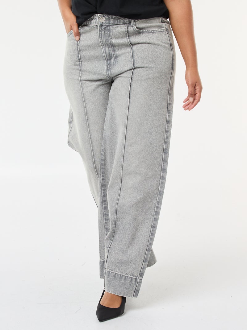 Vaquero wide leg de tiro alto con pinzas delanteras Gris - Kiabi