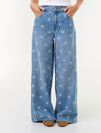 Vaquero wide leg de tiro alto de lunares