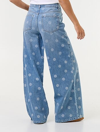 Vaquero wide leg de tiro alto de lunares