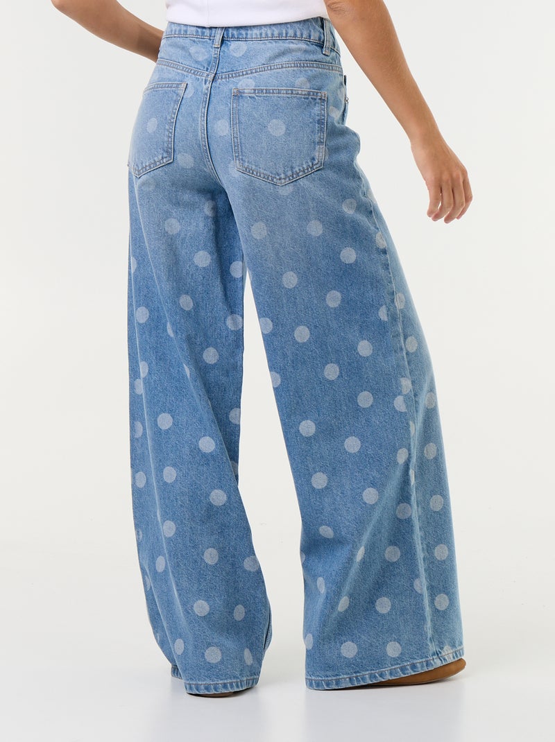 Vaquero wide leg de tiro alto de lunares Azul - Kiabi