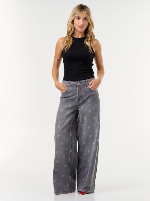 Vaquero wide leg de tiro alto de lunares - Kiabi Vaquero wide leg de tiro alto de lunares - Kiabi