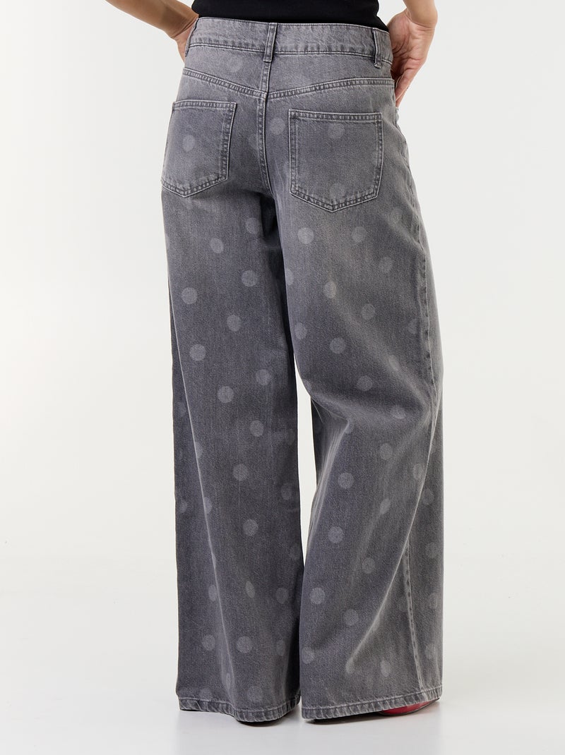 Vaquero wide leg de tiro alto de lunares Gris - Kiabi