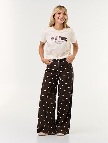 Vaquero wide leg de tiro alto de lunares