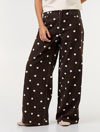 Vaquero wide leg de tiro alto de lunares