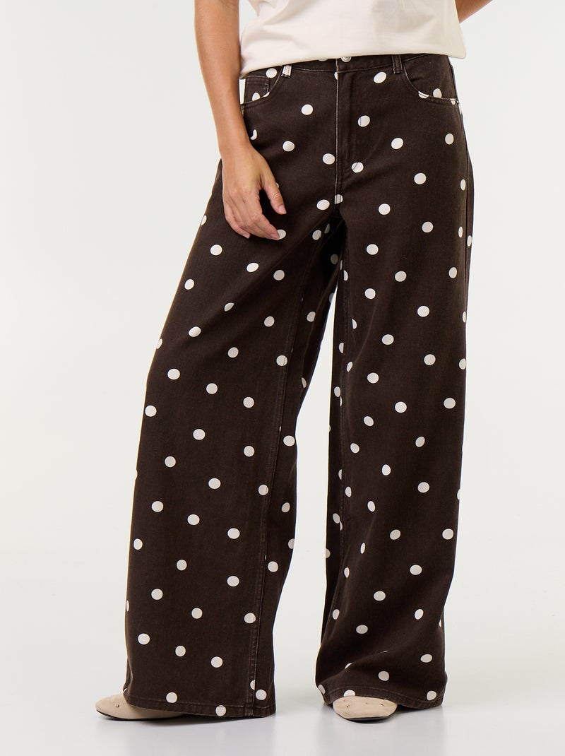 Vaquero wide leg de tiro alto de lunares Marron - Kiabi