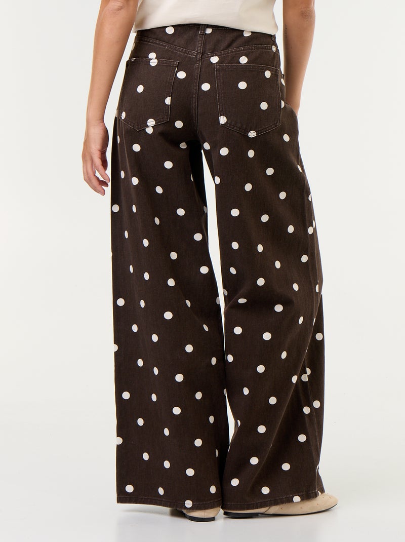 Vaquero wide leg de tiro alto de lunares Marron - Kiabi