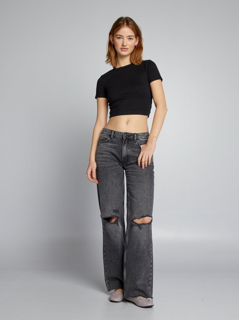 Vaquero wide leg desgastado GRIS - Kiabi
