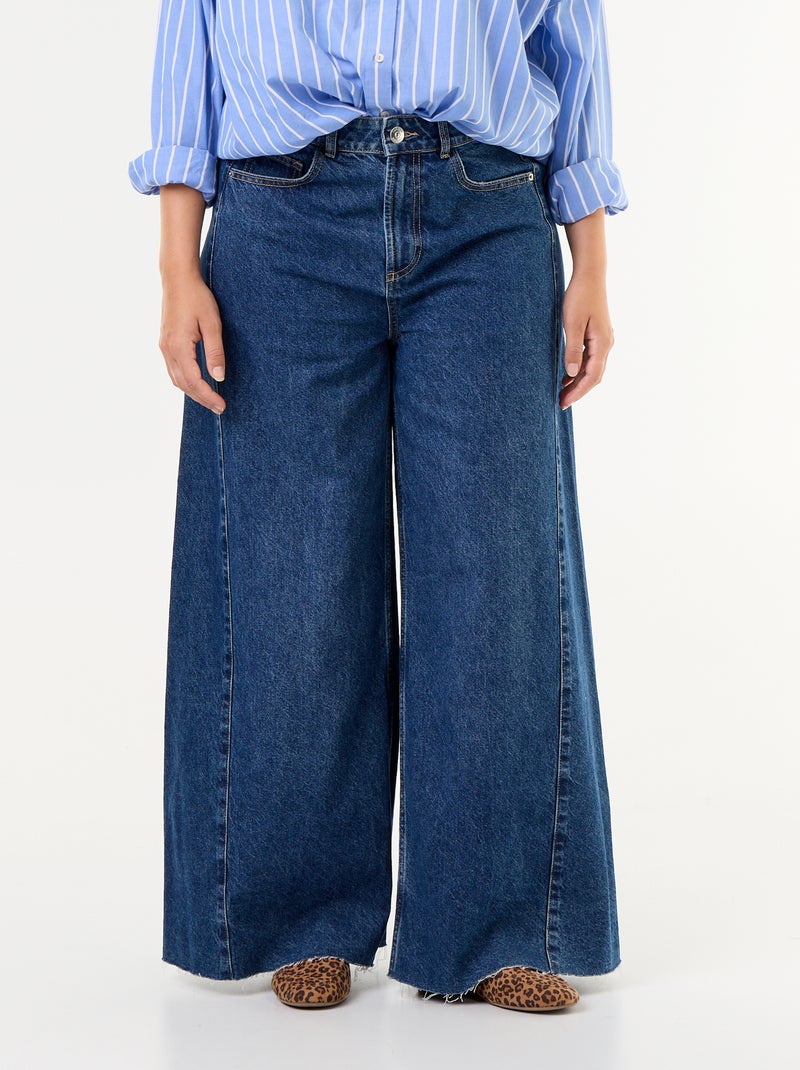 Vaquero wide leg y borde sin rematar Azul - Kiabi