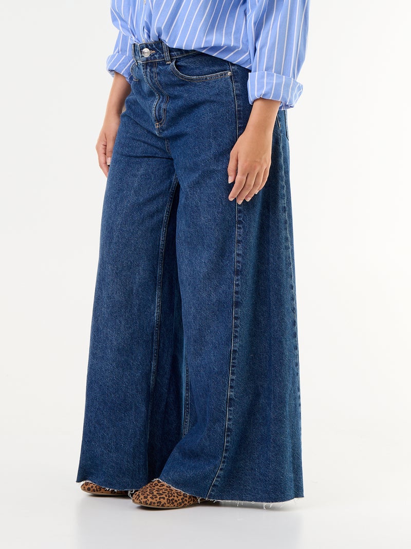 Vaquero wide leg y borde sin rematar Azul - Kiabi