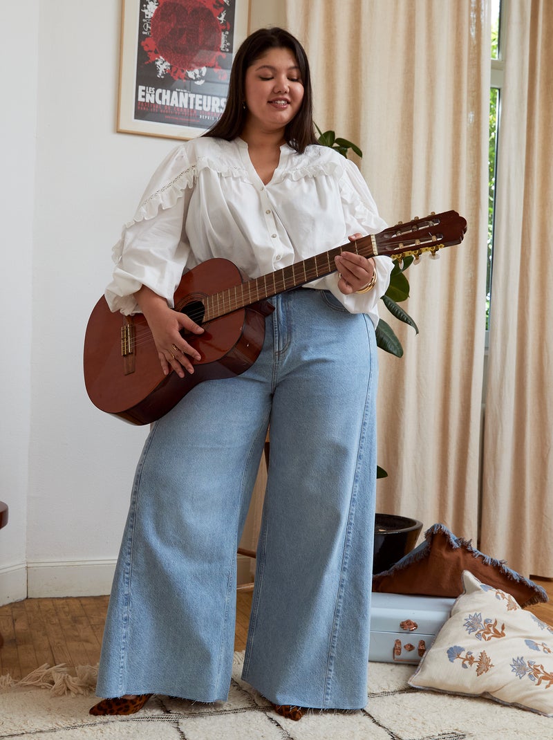 Vaquero wide leg y borde sin rematar Azul - Kiabi