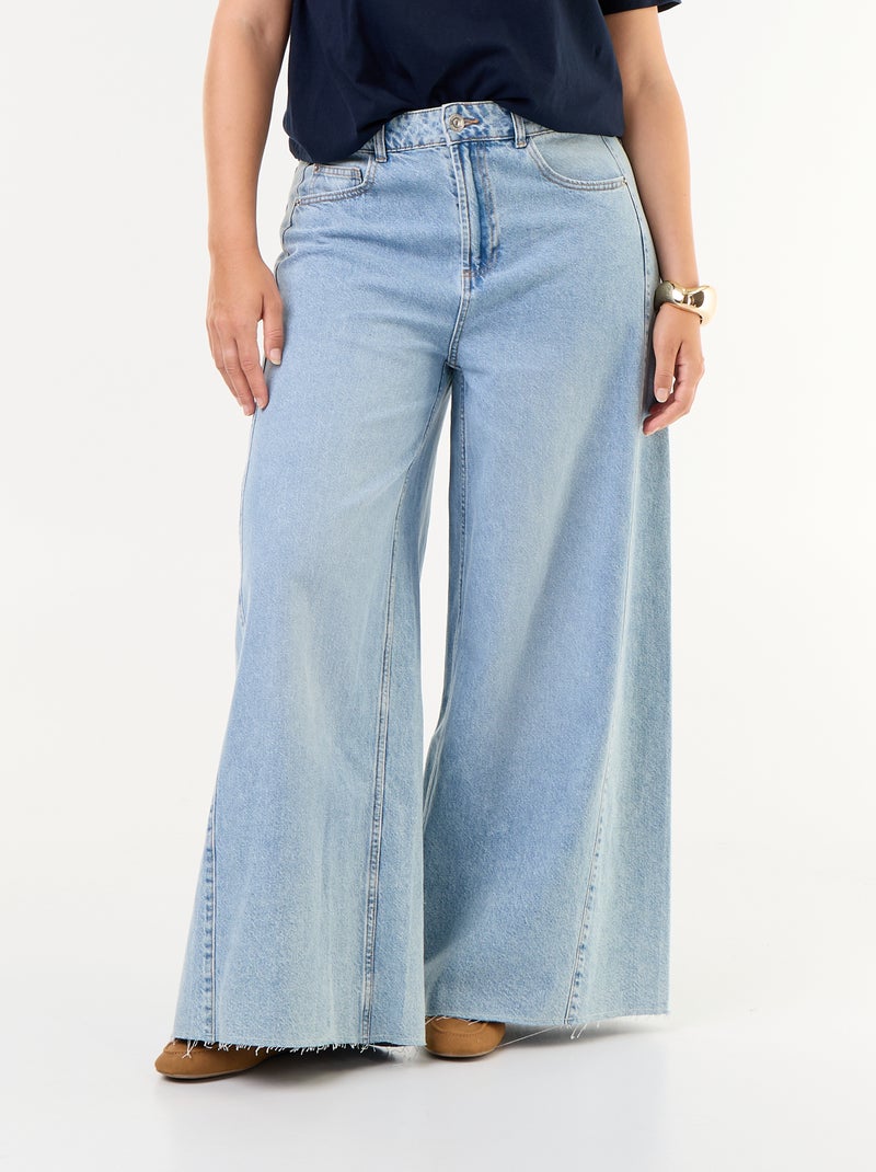 Vaquero wide leg y borde sin rematar Azul - Kiabi
