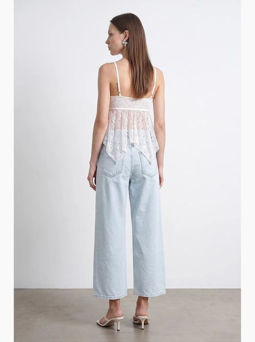 Vaqueros capri de mujer de pierna ancha y cintura alta con detalle de encaje dilvin - Kiabi