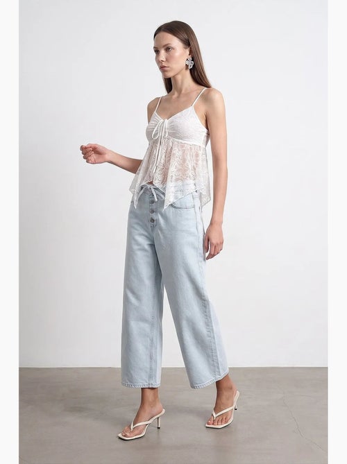Vaqueros capri de mujer de pierna ancha y cintura alta con detalle de encaje dilvin - Kiabi